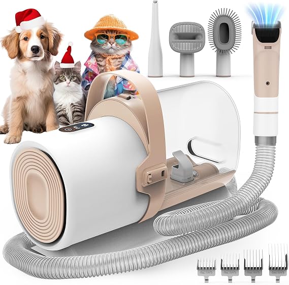 FIXR Dog Grooming Vacuum, Pet Grooming Kit with Dog Clippers, 2.5L Dust Cup 11000Pa Dogs Vacuum for Shedding Grooming, 5 Grooming Tools Home Cleaning in 1, Low Noise Pet Grooming Vacuum for Dogs