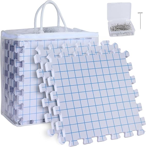 9 Pack Blocking Mats for Knitting & Crochet Project, Extra Thick Knitting Blocking Mat with Grid Lines,Knitting Mats with 100 T-Pins and Storage Bag
