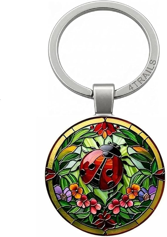Decorative Lucky Ladybug Garden Keyring, Stained Glass Design