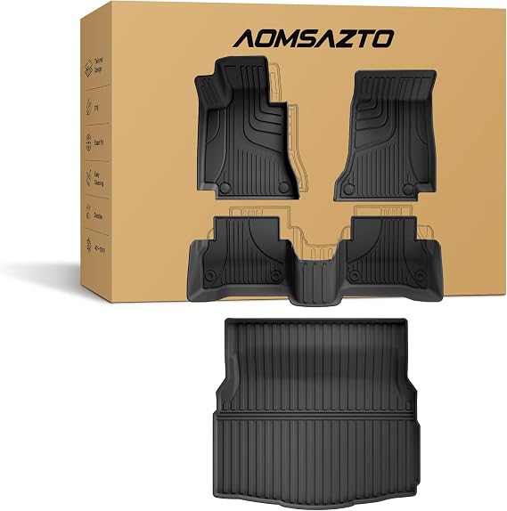 All Weather Floor Mats Compatible with Mercedes-Benz C Class Sedan C300 2015-2021, AOMSAZTO Custom Fit Rubber Cargo Mat 1st and 2nd Row Floor Liners & Trunk Mat Black Only for Sedan