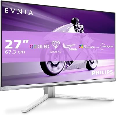 Philips Evnia 27M2N8500 - Gaming Monitor QHD OLED 27 inch, 360 Hz, 0.03 ms, HDR400, FreeSync. Prem., G-Sync composition. 2560x1440, 2x HDMI 2.1, 1x DP 1.4, USB hub white