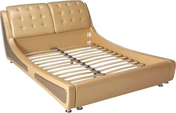 Container Direct Queen Size Platform Bed, Pearl Gold/Gray