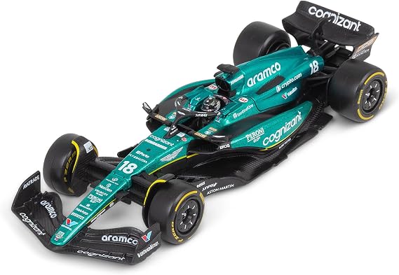 Bburago Formula 1 F1 Asto Martin AMR 23 Lance Stroll with Helmet (2023) - 1:43 Scale - In credibly Detailed Die-Cast Replica Collectible Race Car, Blue