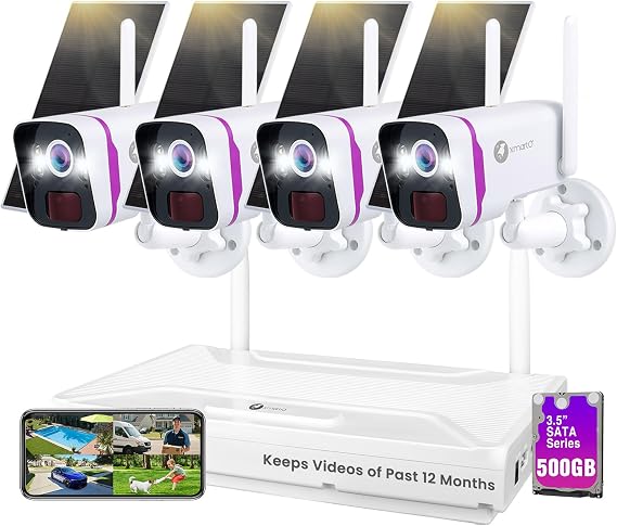 xmartO Wireless Solar Security Camera System, 4-Cam 10CH 4K WiFi6 NVR