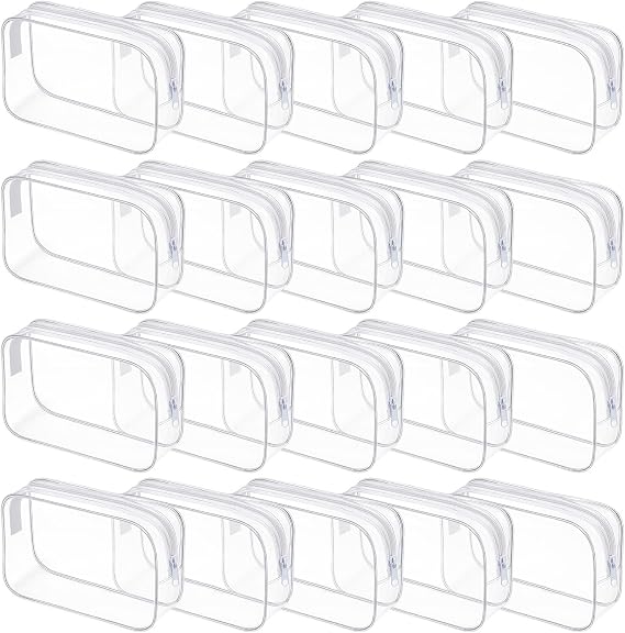 Ptwola 20PCS Clear Cosmetics Bag, PVC Waterproof Zippered Toiletry Carry Pouch Portable Carry-on Makeup Bags Organizer Storage Case for Women Men Vacation Travel Bathroom (White, Medium)