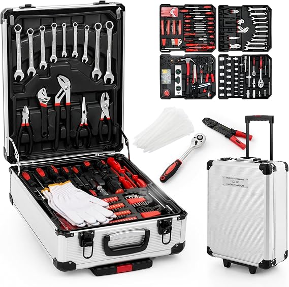Tool Kit 799 Pieces with Wheels, Complete Tool Set in Rolling Tool Box, DIY Tools & Mechanic Tool Kit with Organiser, Toolbox Trolley for Home, Garage & Workshop