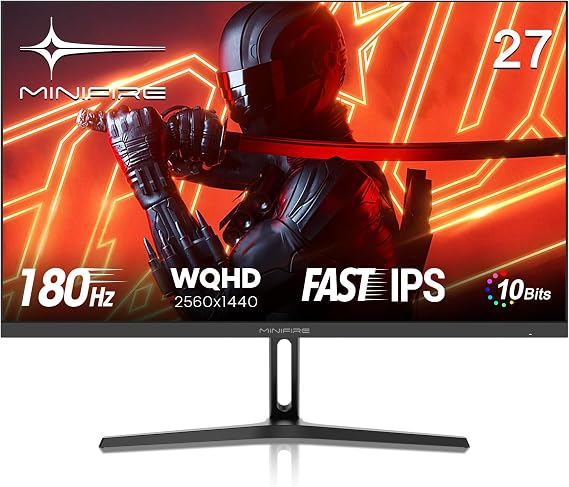 Minifire 27-inch 180Hz QHD Gaming Monitor, 2560x1440 IPS, 1ms MPRT, Adaptive Sync, 10-bit, 90% DCI-P3, 120% sRGB, HDR, Eye Care, AI Crosshair, HDMI 2.0&DP 1.2, VESA 100x100mm (MFG27F4Q)