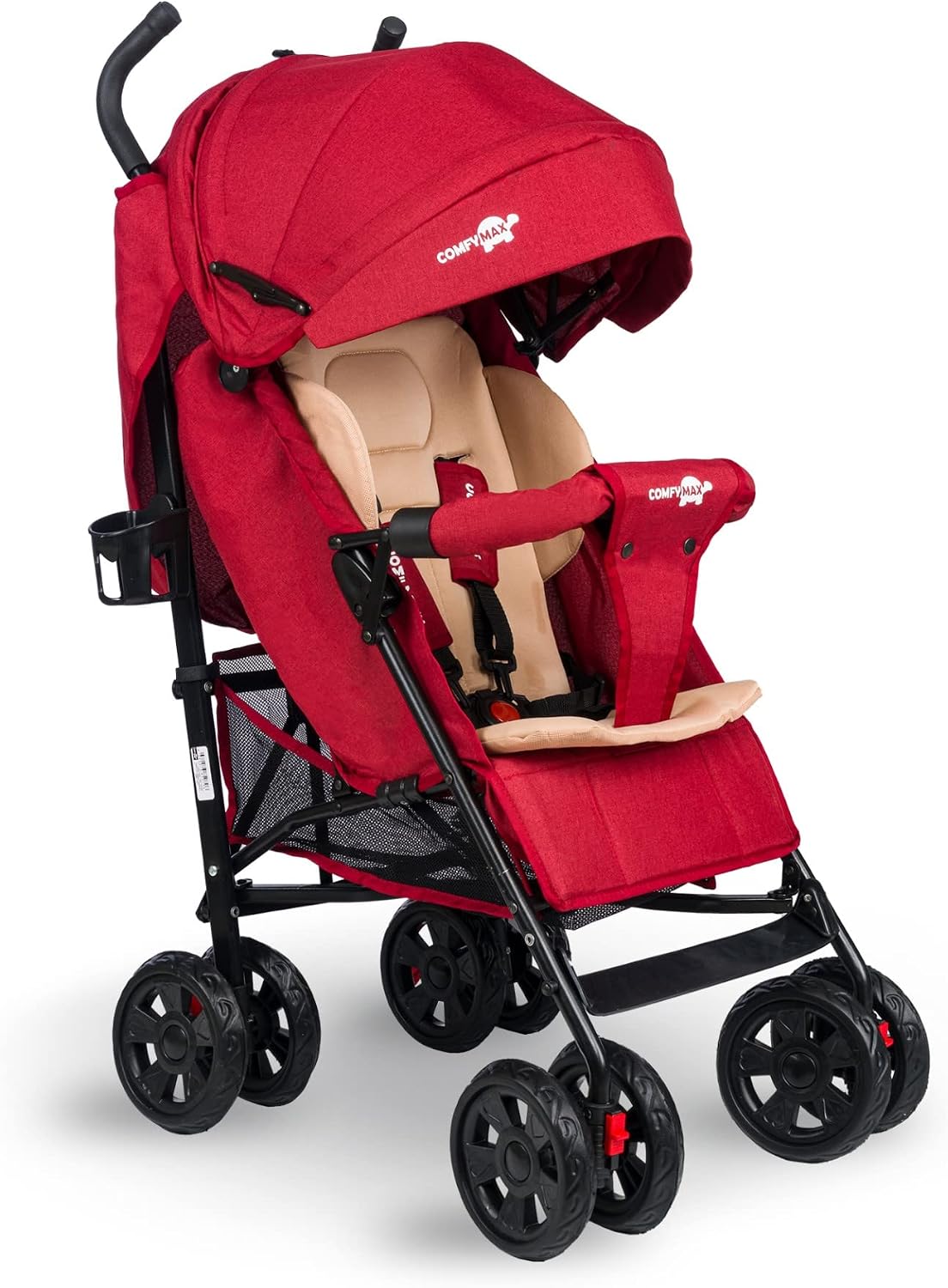 COMFYMAX Full Lying Cane Stroller, Dark Red
