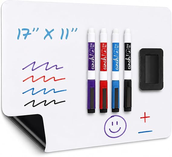 17"x11" Magnetic Dry Erase Board for Fridge with 4 Markers and Eraser