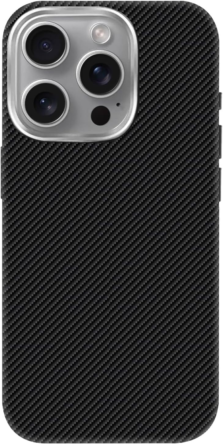 Hybrid Silicone Case with Metal Keys and Metal Lens Frame with Unscratchable and Fingerprint-Free Leather Look Compatible with MagSafe for Minesk iPhone 15 Carbon, 15