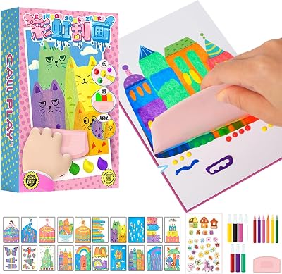 Chitaaksh Squeegee Art Kids Paint Kit, 35 Pieces DIY Rainbow Scratch Art, Rainbow Dot Painting Art Kits, Children Painting Crafts Creativity Set 1 Set
