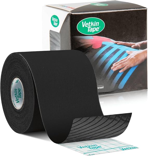 VETKIN VetkinTape Canine & Equine Kinesiology Tape | Veterinary Medical Tape | Vet Wrap for Joint Support & Pet Care | Self Adhesive Bandage Wrap | Black | 2.4in | (Pack of 1)