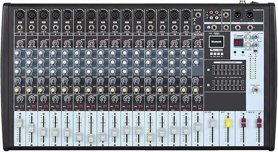 Boytone,16 Channel Professional Bluetooth Studio Audio Mixer - DJ Sound Controller, USB MP3 Player, Recording, 15 Microphone Jack,14 Band EQ, 48V Phantom Power, 16 BIT Digital FX, Unpowered (BT-160MX)