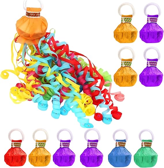 10 Pack Hand Throw Streamers,Rainbow Hand Throw Crepe Paper Streamers for Party.Colorful Streamers Poppers with 30 Streamer Ribbons,Hand-Throw Streamers No Mess Confetti for Birthday Wedding