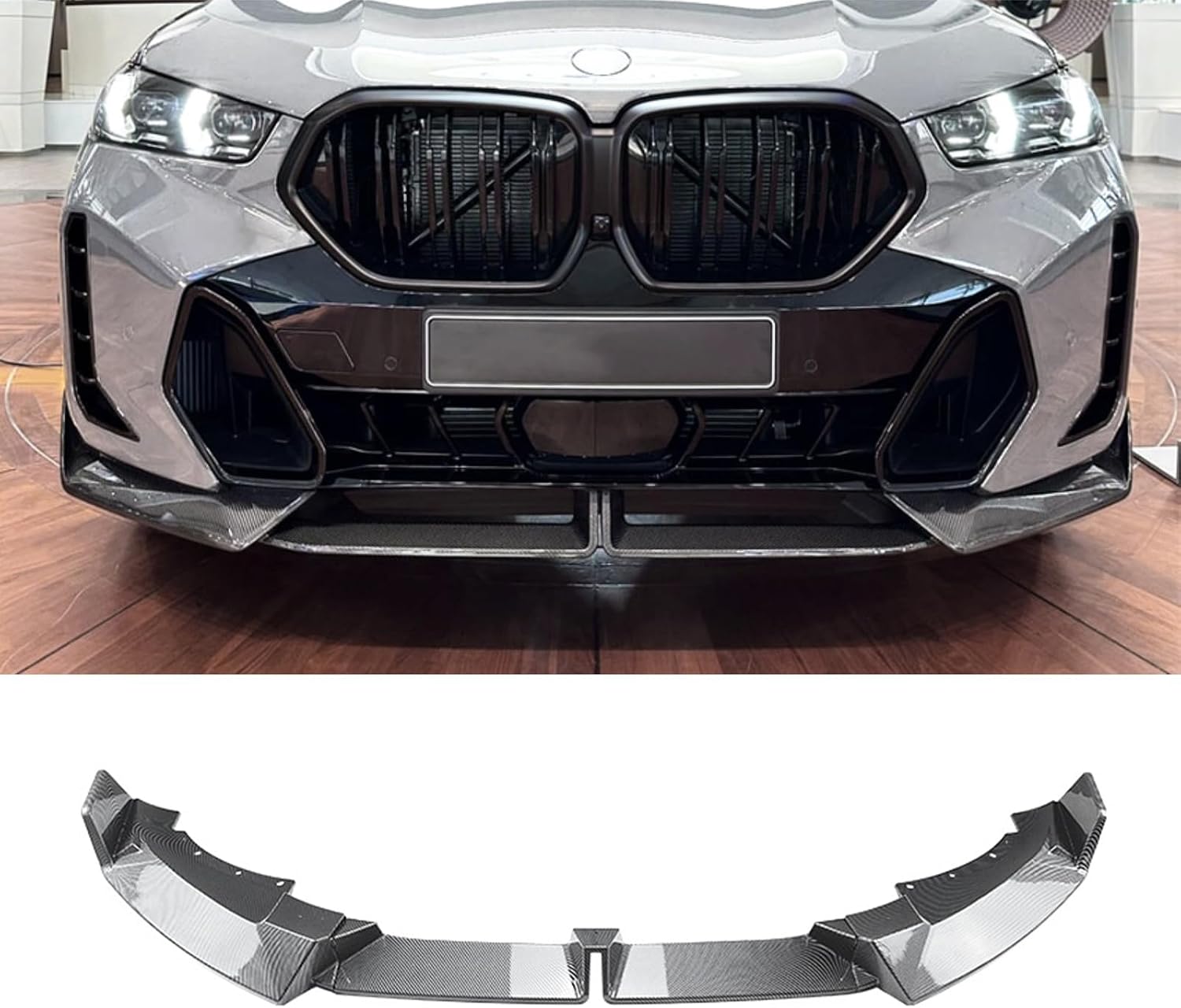 Front Bumper Compatible with BMW X6 G06 LCI M Sport 2023 2024 Front Bumper Spoiler Lip Kit Lower Splitter Protector, Carbon Fiber
