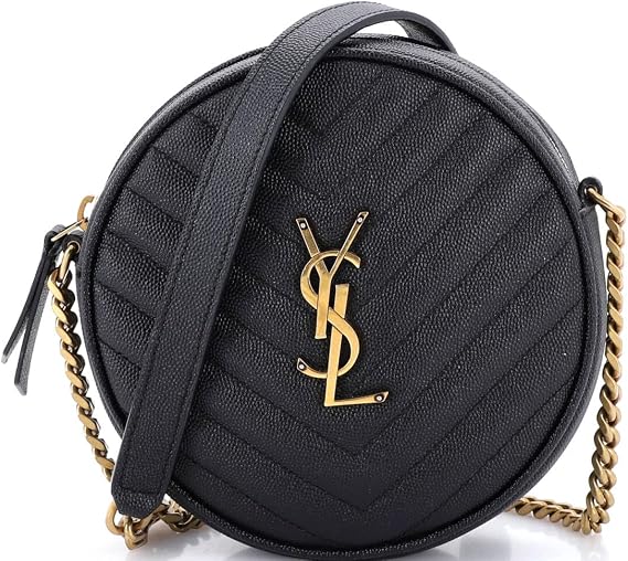 Saint Laurent, Pre-Loved Vinyle Round Camera Bag Matelasse Chevron Leather, Black