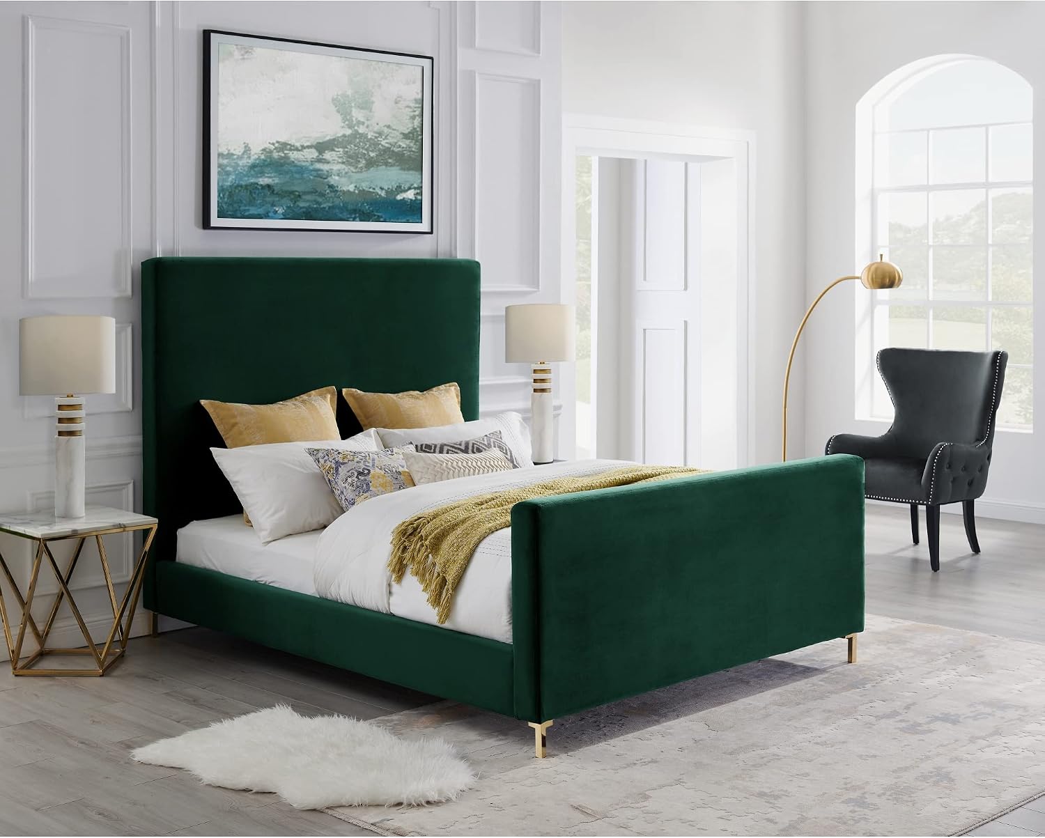 Inspired Home Velvet Bed - Hunter Green | Design: Dean | Queen | 90.2L x 67.3W x 65H