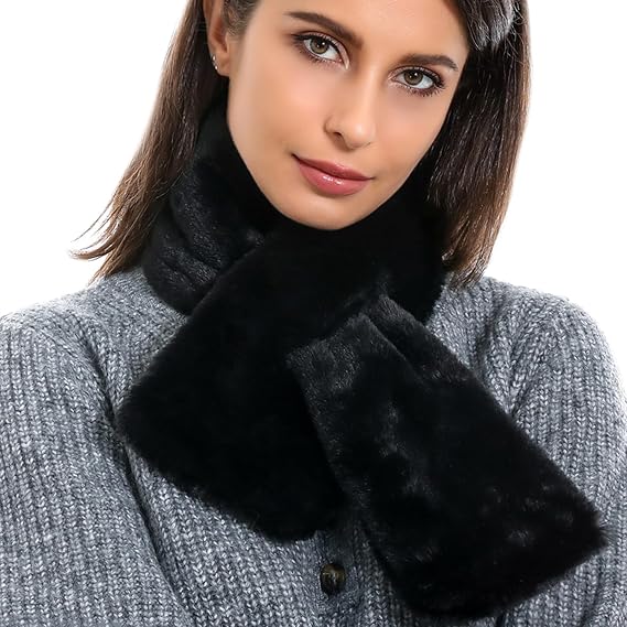 Faux Fur Collar Winter Scarf for Women,Neck Warmer Fluffy Scarf