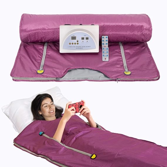 Sauna Blanket Infrared,Double Zipper Design 2 Zone Far-Infrared Sauna Blanket,70"x32"Waterproof Oxford Cloth Professional Detox Therapy Beauty Machine(Zipper Type,Purple)
