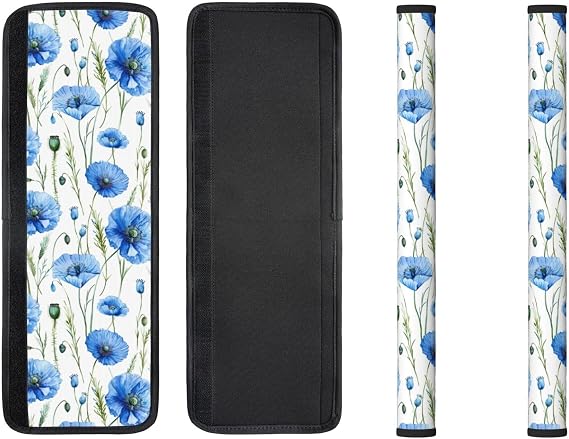 Blue Poppies Green Leaves Refrigerator Door Handle Covers Kitchen Appliances Gloves for Microwave Dishwasher Fridge Door Cloth Protector Covers
