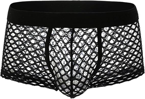 Mens Mesh Sheer Boxer Briefs Sexy Hollow Out Shorts Naughty Breathable Lingerie