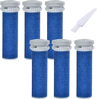 6 Pack Blue Extra Coarse Replacement Roller Refills Compatible with Scholl Express Pedi Foot Smoother Include a Cleaning Brush
