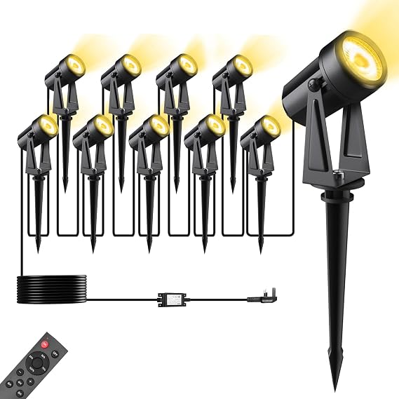8 Pack 29M/96FT Garden Lights Mains Powered with Remote Control | 27V Low Voltage IP65 Waterproof Pathway Lighting with Adapter,3000K Warm White LED Landscape Spotlights for Lawn Yards Patio [Energy Class F]