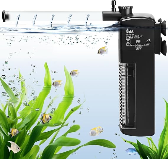 AQQA Aquarium Filter Adjustable Aquarium Internal Filter 8.5 W Aquarium Internal Filter with 650 L/H Water Pump for Aquarium of up to 300 L