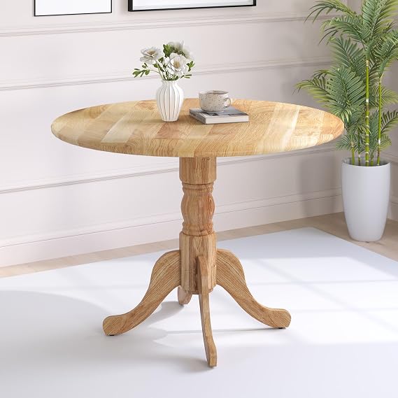 40-inch Round Dining Table, Mid Century Modern Kitchen Table with Circle Tabletop & Curved Trestle Legs, Pedestal Dinette Table for 4, Leisure Coffee Table for Bistro (Natural)
