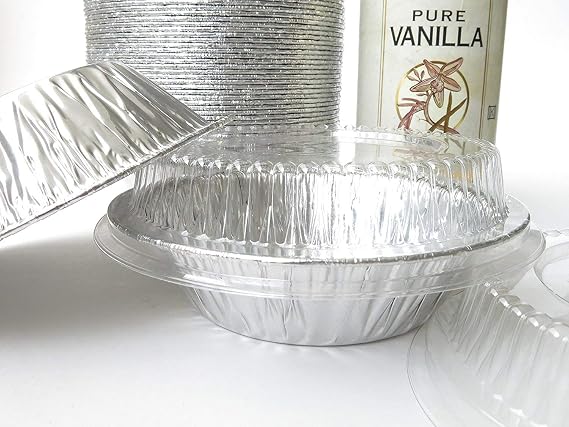 Safca KitchenDance Disposable Aluminum Foil Tart Pan with Lid - 5" Aluminum Foil Individual Pie Pans, Mini Pie Pans, Pot Pie Tins, Baking Pan Perfect for Pies, Cobblers - 501P, (100)
