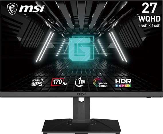 msi G272QPF, 27" Gaming Monitor, 2560 x 1440 (QHD), Rapid IPS, 1ms, 170Hz, G-Sync Compatible, HDR Ready, HDMI, Displayport, Tilt, Swivel, Height Adjustable, Pivot