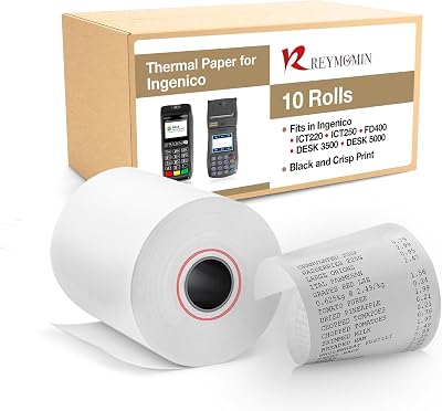 Thermal Paper Rolls for Ingenico Desk 3500, Desk 5000, Move 5000, ICT220, ICT250 – BPA‑Free Receipt Paper for Credit Card Machines – 10 Rolls