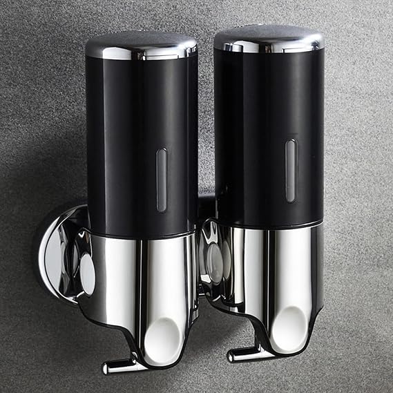 Double Wall Mount Pump Soap Dispenser,2 X 500ML Shampoo and Shower PumpDouble Soap Dispenser Wall Mounted Shampoo Conditioner,Shower Gel Lotion,Soap,for Bathroom Kitchen Home Hotel Chamber(Black)
