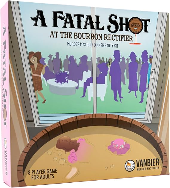 VanBier Murder Mystery Dinner Party Game for Adults Derby Themed Whodunit for 8 Players Host Your Own Game Night w/Scripts, Clues, Recipes & Costume Ideas A Fatal Shot at the Bourbon Rectifier
