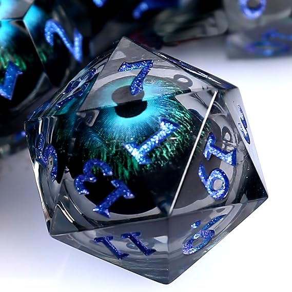 DND Dice Set Dungeons and Dragons Dice, 7 Piece Liquid Core Eye Dice Set D&D Dungeons and Dragons Sharp Edge Resin Dice with Gift Box, Polyhedral Role Playing RPG Dice D20 D12 D10 D8