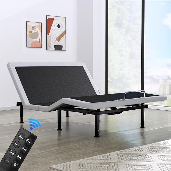 Queen Adjustable Bed Frame,Wireless Remote, Dual USB Ports,Ergonomic Upholstered Bed Frame, Lift Motor, Under Bed Lighting, Independent Head and Foot Tilt