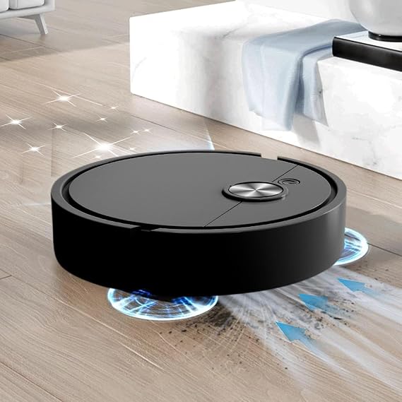 Smart Robot Vacuum Cleaner Cleaning Machine 3-in-1 Powerful Suction USB Rechargeable Mini Lazy Charging Automatic CleanerSweeping Robot for Home Floor Cleaning (Black)