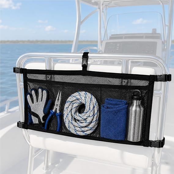 Boat Storage Bag, 3-Compartment Mesh Organizer with Adjustable Straps for Boat T-Top Rails，1pc