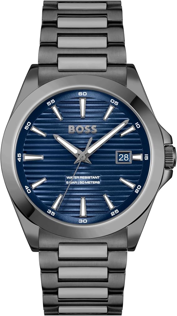 BOSS Three Hand Quartz Movement Watch for Men Strike Collection with Stainless Steel Bracelet