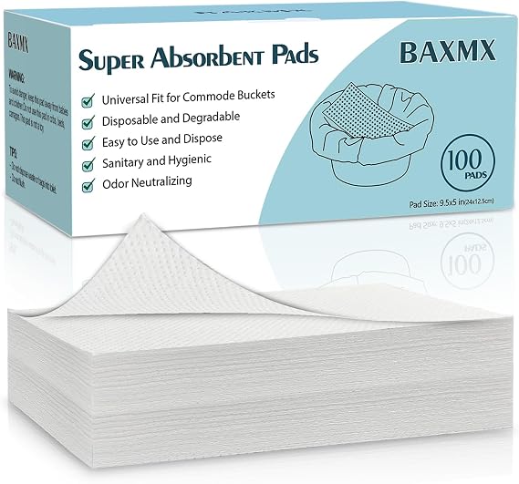 100 PCS Super Absorbent Commode Pads for Bedside Commode Bucket, Commode Liners Pads with Absorbent Gel, Potty Liner Pads for Portable Toilet Bags Bedpans(100 Pcs/Absorbent Pads)