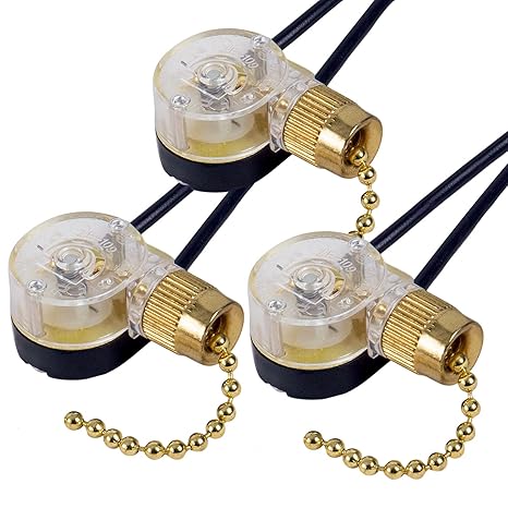 Pull Chain Switch Zing Ear ZE-109 Ceiling Fan Switch Ceiling Fan Light Lamp Replacement 3 Pack Brass