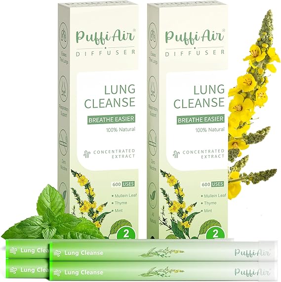 Herbal Diffuser with Mullein, Thyme and Mint for Easy Breathing | Lung Cleanse and Habit Transition, Free of Harmful Chemicals and Sugar, All Natural - 600 Uses Per Stick (4 Stick)