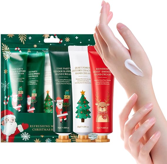 Christmas Hand Cream Gift Sets, 5 PCS Deeply Hydrating Nourishing Non-Greasy Layered Fragrance Repairing Dry Hands Hand Cream Set, Christmas Edition Gifts for Women