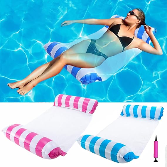 2Pack Inflatable Pool Floats Hammock, 4-in-1 Multi-Purpose Inflatable Hammock with Manual Air Pump for Pool Lake Beach, Pool Inflatables for Adults Kids