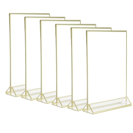 Cq acrylic 6Pack 8.5x11 Acrylic Menu Holders,Super Star Quality Clear Acrylic Double Sided Frames Display Sign Holder with Vertical Stand and 3mm Gold Border