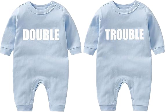 Baby Twins Bodysuits Newborn Baby Boy Outfit Funny Double Trouble Clothing Girl Romper With Hat