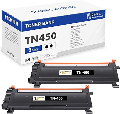 Toner Bank TN450 Toner Cartridge Compatible Replacement for Brother TN450 TN420 TN-450 TN-420 for HL-2230 HL-2270DW HL-2280DW; MFC-7360N MFC-7860DW; DCP-7065DN Printer Black, 2-Pack