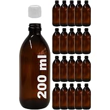 Afracam Amber Ecza Şişesi, 200 ml, Kahverengi Cam, Plastik Contalı Kilit Kapak, Hava ve Sıvı Sızdırmaz, 28mm Ağız Çaplı, Parfüm Demlemek İçin Uygun, 20 Adet (200 ml, Beyaz Kapak)