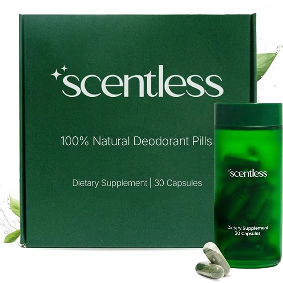 Scentless Internal Deodorant Mint, Parsley & Chlorophyll Capsules for Body Odor Aluminum-Free Body Deodorizing Supplement Odor Control Natural Deodorant Body Deodorizing Capsules 30 Count
