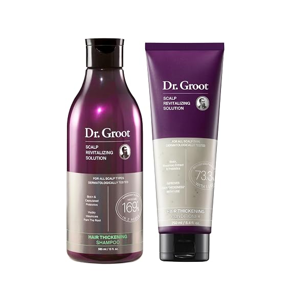Dr. Groot Thickening Shampoo & Conditioner Set for Hair Loss Clinical Results with Biotin and Rosemary for Hair Thinning, Shedding, Scalp Repair and Treatment